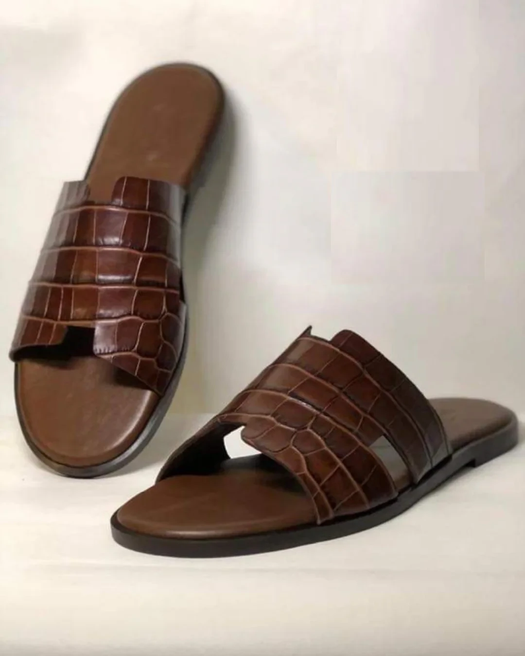 Brown Senators Alligator Skin Slippers