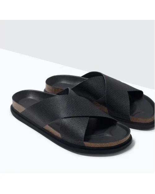 Black Senators Cross Bastian Leather Slippers